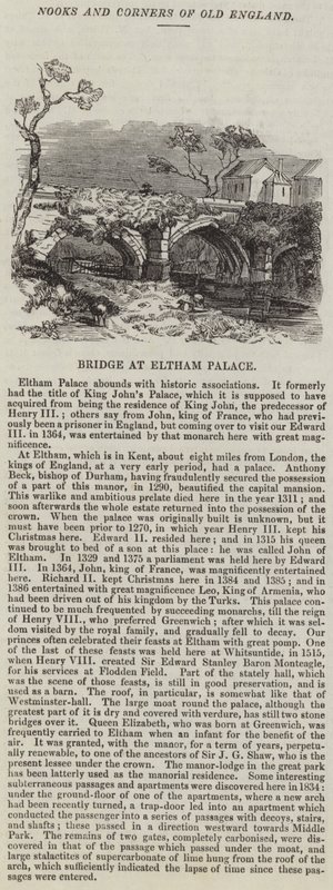 Brug bij Eltham Palace (gravure) door English School
