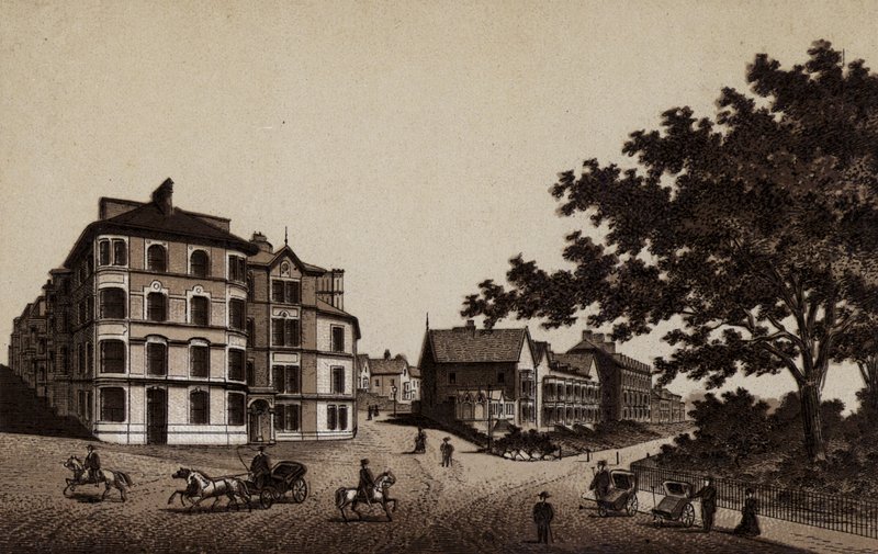 Buxton: Burlington Hotel en Wandelpromenade (litho) door English School