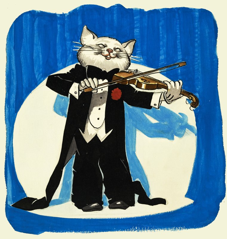 Kat in smoking die viool speelt door English School