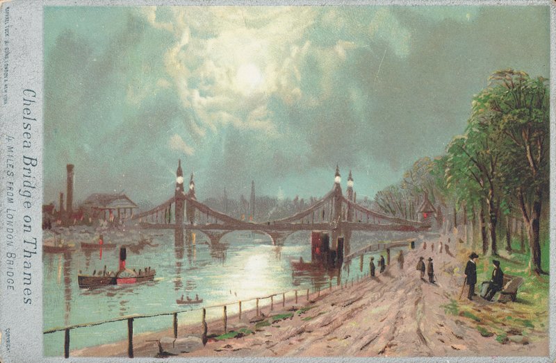 Chelsea Bridge aan de rivier de Theems door English School