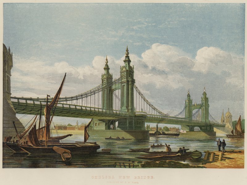 Chelsea Nieuwe Brug (chromolitho) door English School