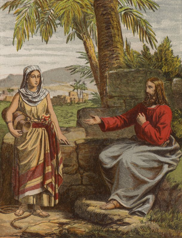 Christus en de vrouw van Samaria door English School