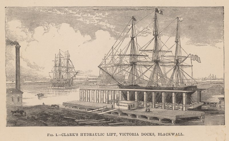 Clarks hydraulische lift, Victoria Docks, Blackwall door English School