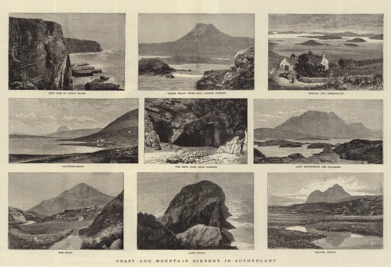 Kust- en berglandschap in Sutherland door English School