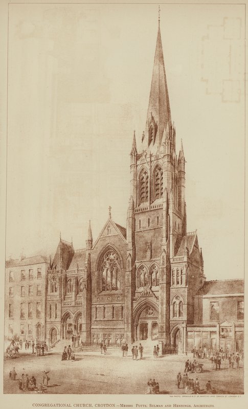 Congregational Church, Croydon (gravure) door English School