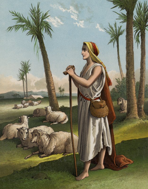 David als herder (chromolitho) door English School