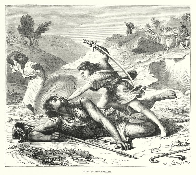 David doodt Goliath (gravure) door English School