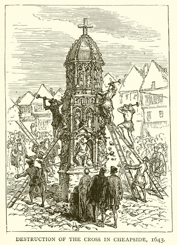 Vernietiging van het kruis in Cheapside, 1643 door English School