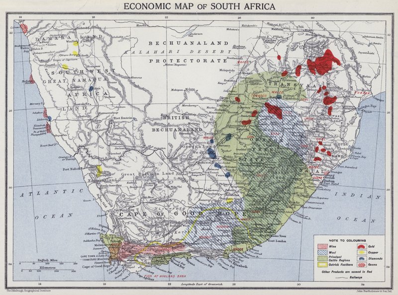Economische Kaart van Zuid-Afrika (kleur litho) door English School