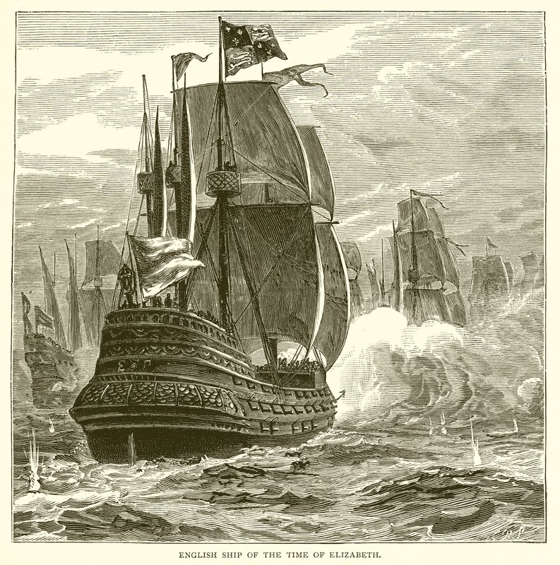 Engels schip uit de tijd van Elizabeth door English School