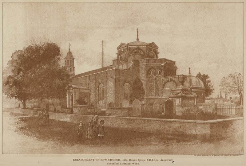 Uitbreiding van Kew Kerk (gravure) door English School
