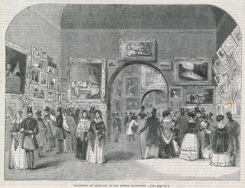 Tentoonstelling van schilderijen bij de British Institution door English School