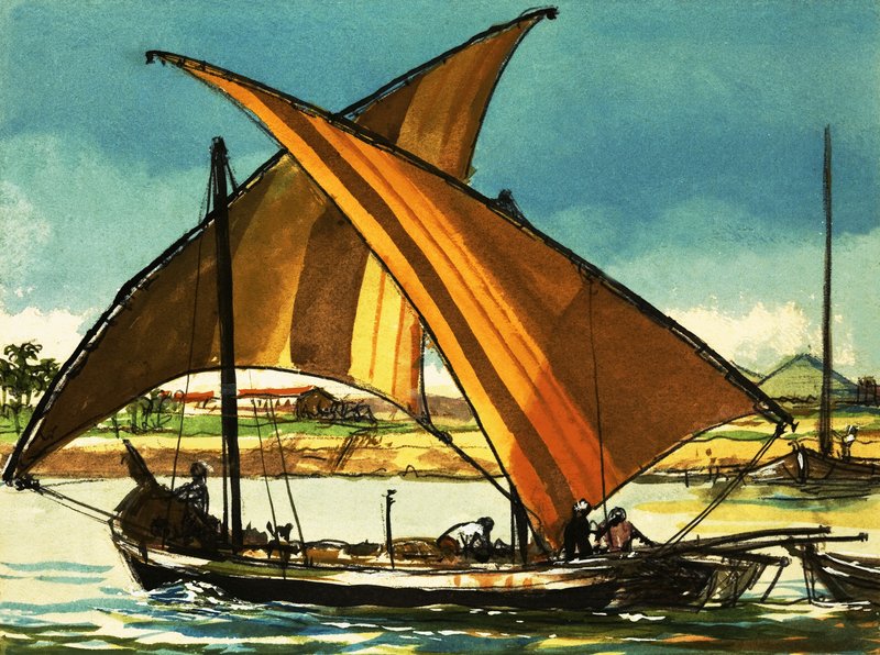 Felucca boten op de Nijl door English School
