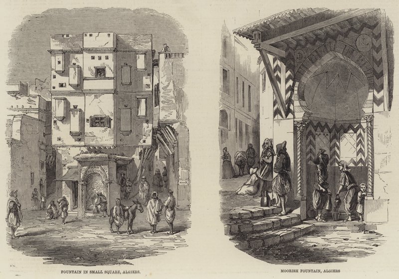 Fonteinen in Algiers (gravure) door English School