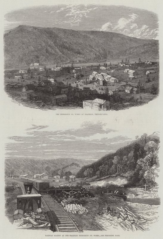 Franklin Petroleum Olie Werken (gravure) door English School