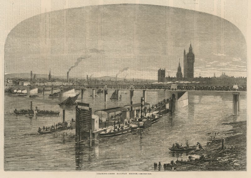 Algemeen overzicht van Charing Cross Spoorwegbrug door English School