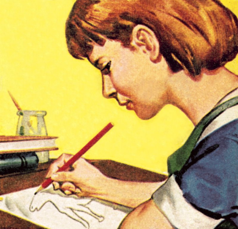 Meisje tekent met een potlood door English School
