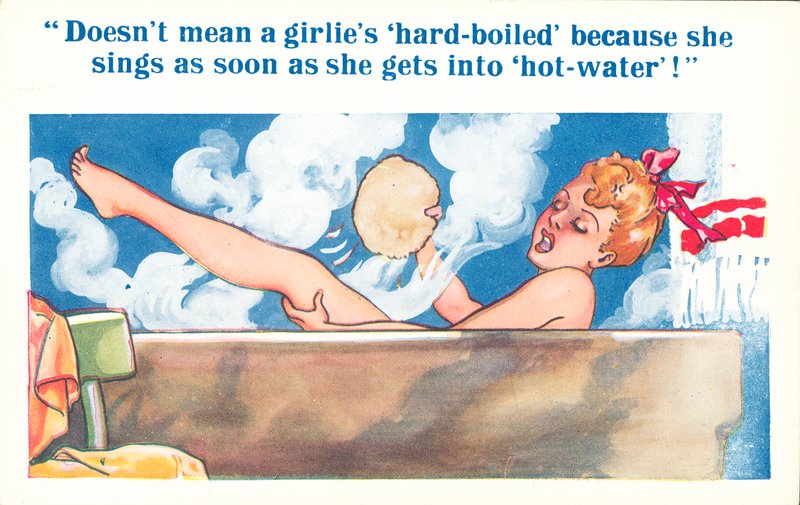 Meisje in bad (kleurenlitho) door English School