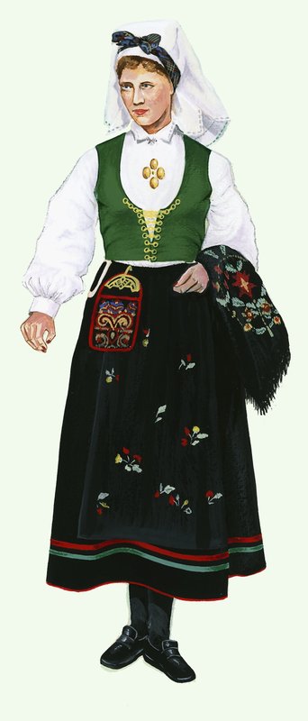 Meisje in traditionele kleding door English School