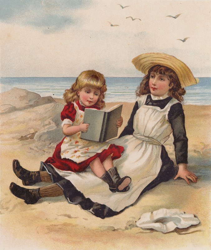 Meisjes lezen op een strand door English School
