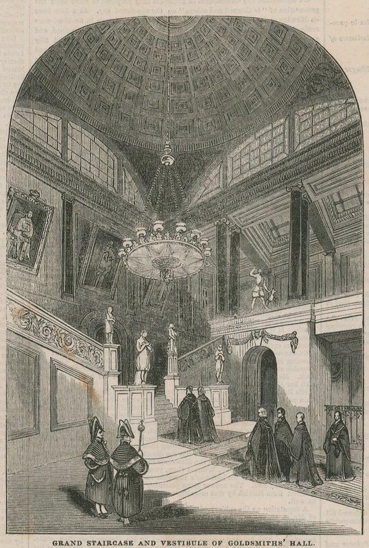 Grote trap en vestibule van Goldsmiths Hall door English School