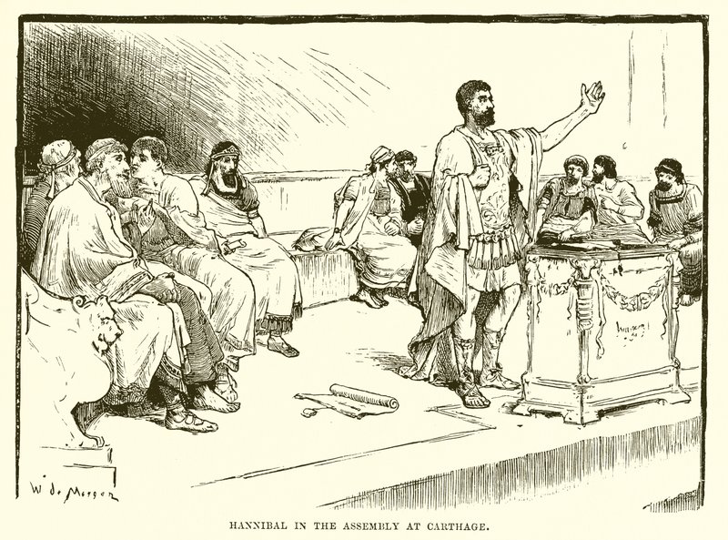 Hannibal in de vergadering van Carthago door English School