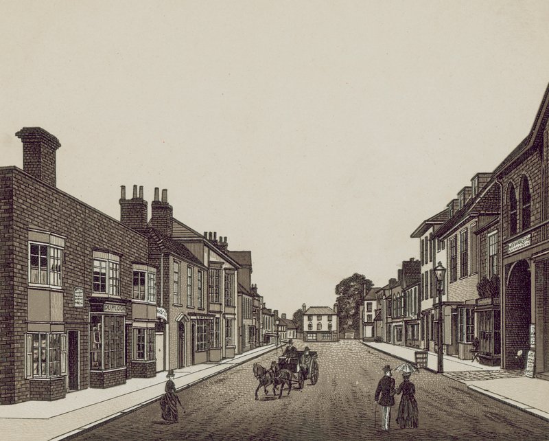 Hoofdstraat, Petersfield vanaf de Bank door English School