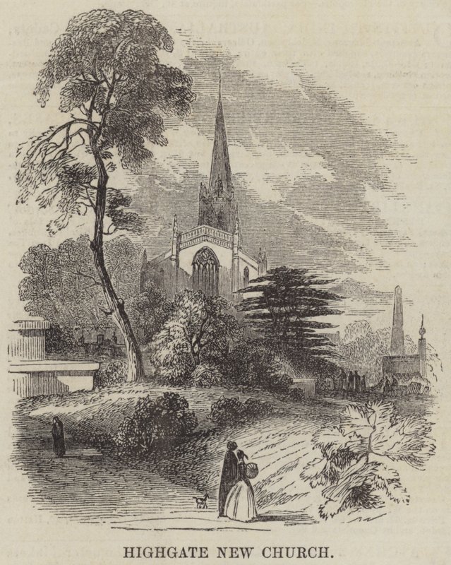 Highgate Nieuwe Kerk (gravure) door English School