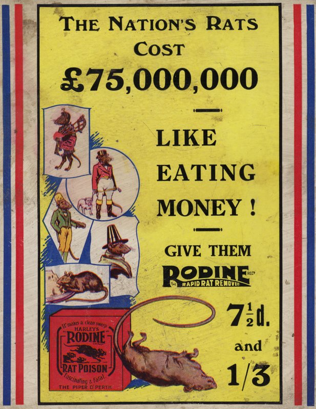 Geïllustreerde advertentie voor rattengif door English School