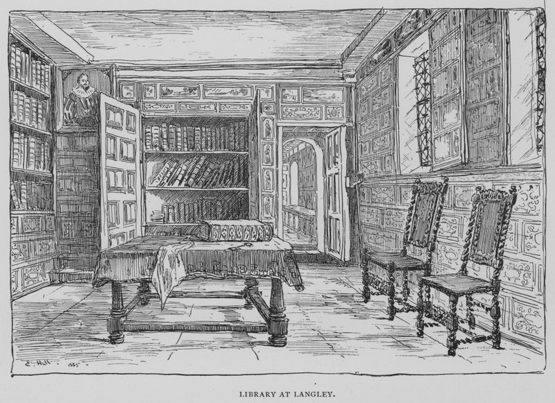 Bibliotheek in Langley (gravure) door English School