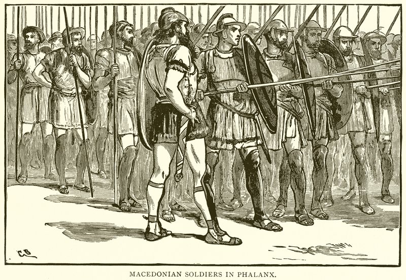Macedonische Soldaten in Falanks door English School