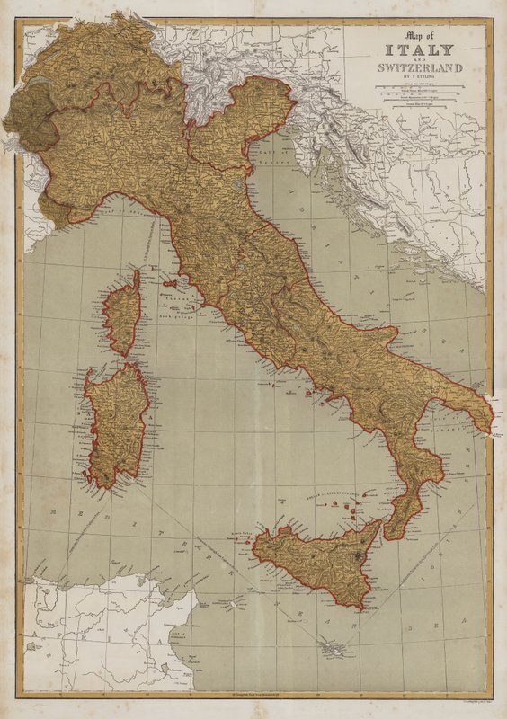 Kaart van Italië en Zwitserland door English School