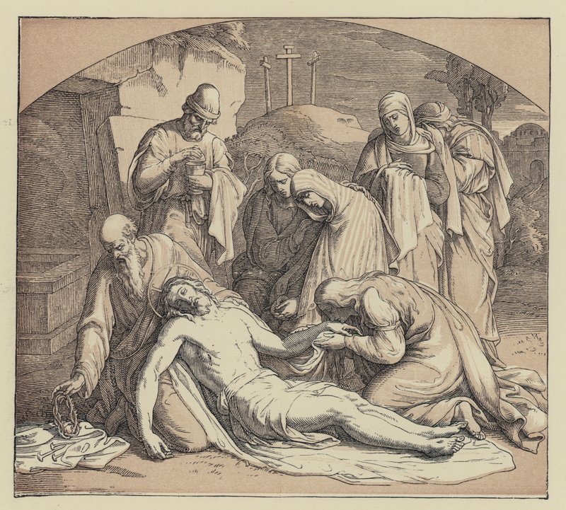 Maria bij het graf (gravure) door English School