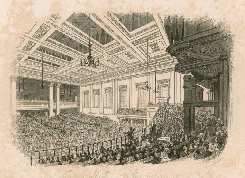 Mei bijeenkomst in Exeter Hall, Strand, Londen door English School