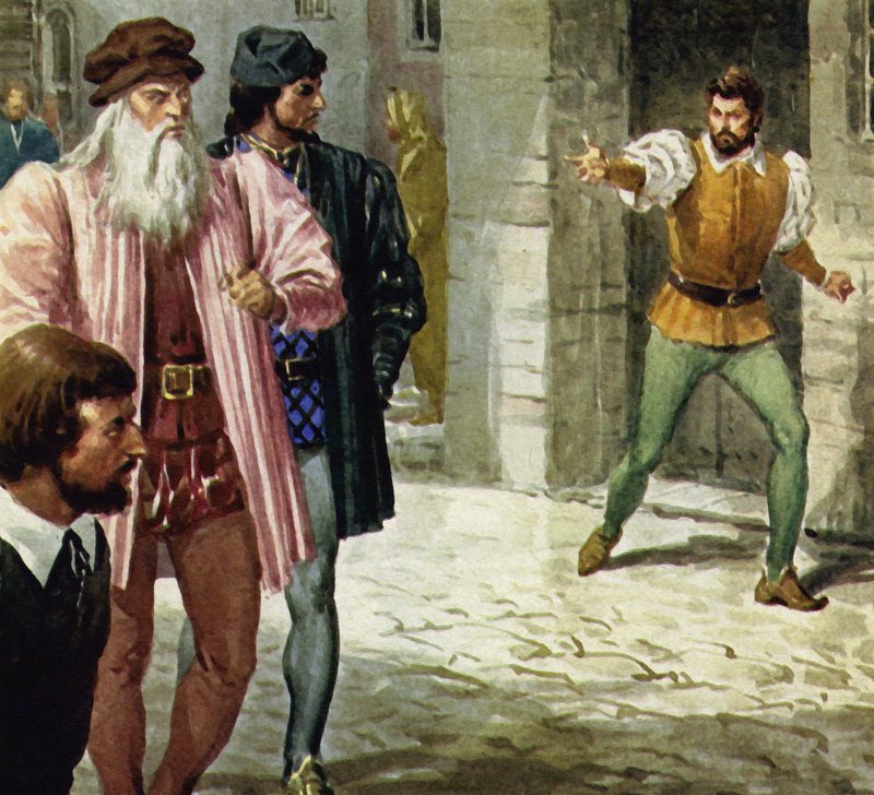 Michelangelo hield niet van Leonardo da Vinci door English School