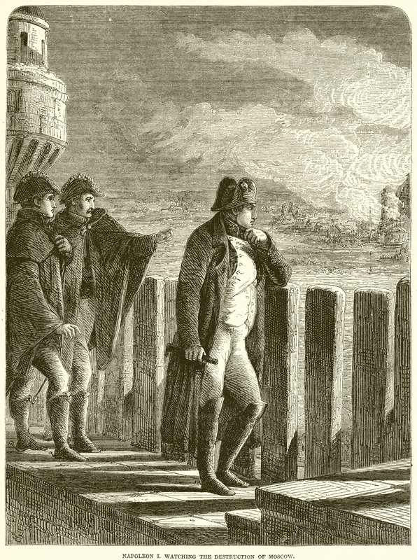 Napoleon I kijkt naar de verwoesting van Moskou door English School