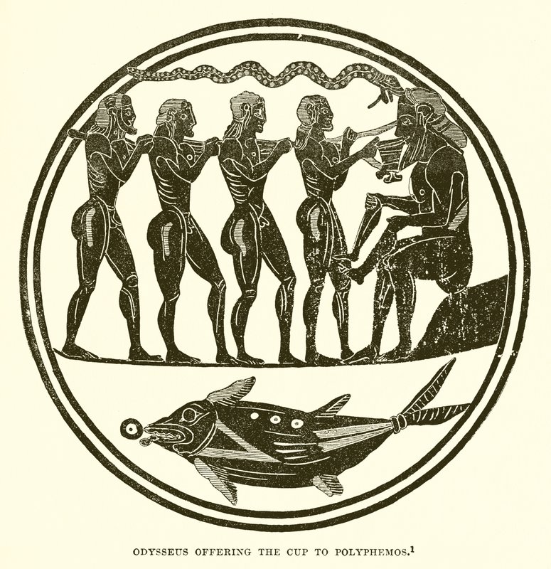 Odysseus biedt de beker aan Polyphemos door English School