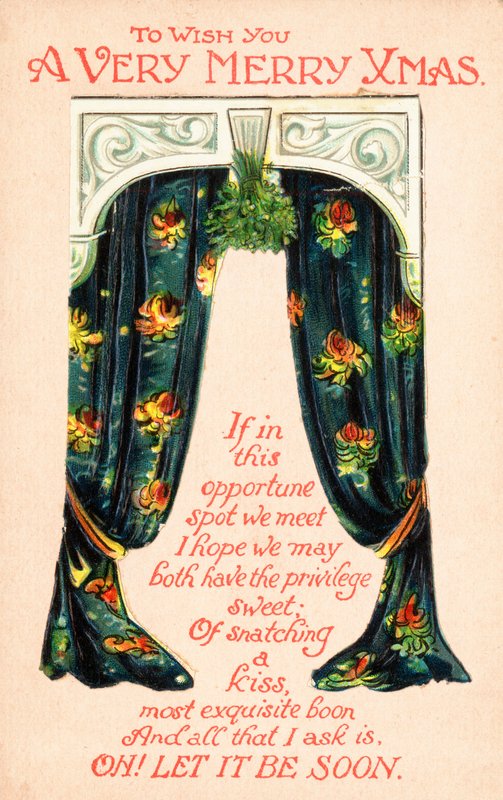 Paar gordijnen, kerstkaart door English School