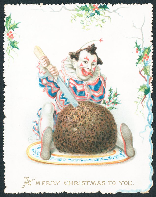 Pierrot snijdt pruimenpudding door English School