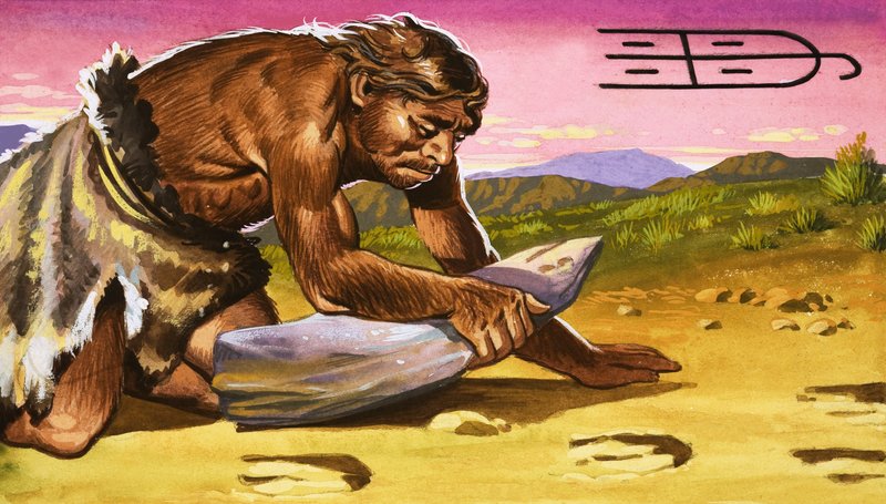 Primitieve man leest een spoor door English School