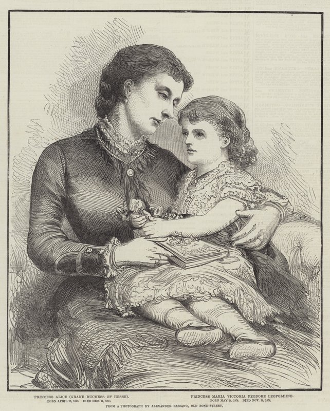 Prinses Alice en haar dochter (gravure) door English School
