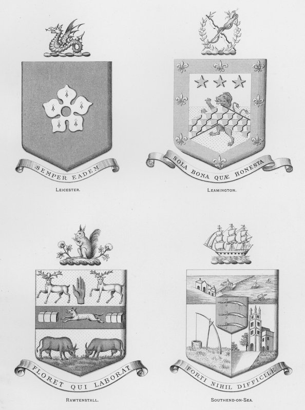 Publieke wapens: Leicester; Leamington; Rawtenstall; Southend-on-Sea door English School