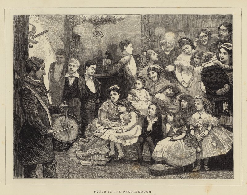 Punch in de salon (gravure) door English School