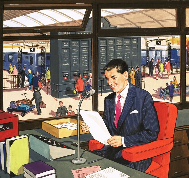 Omroeper op het station door English School