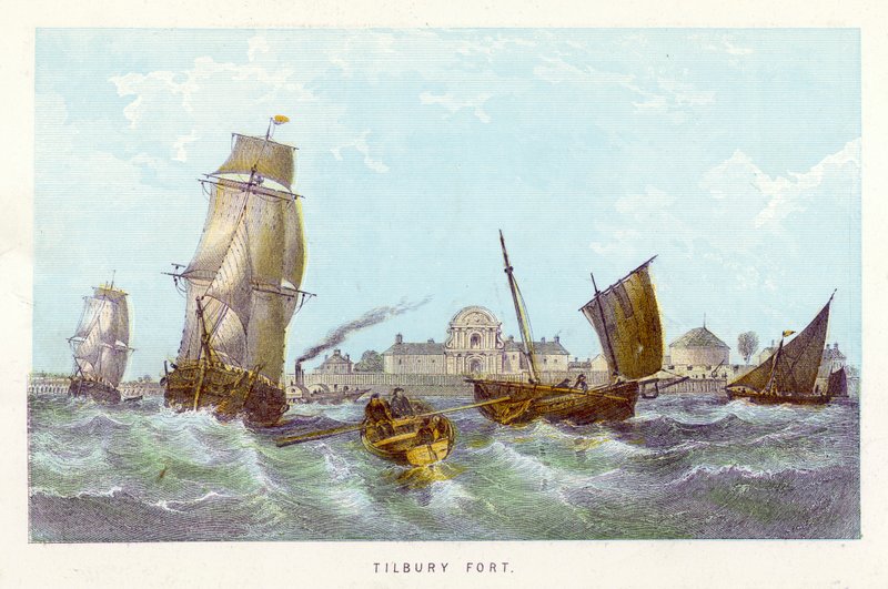 Rivier de Theems: Tilbury Fort (gekleurde gravure) door English School