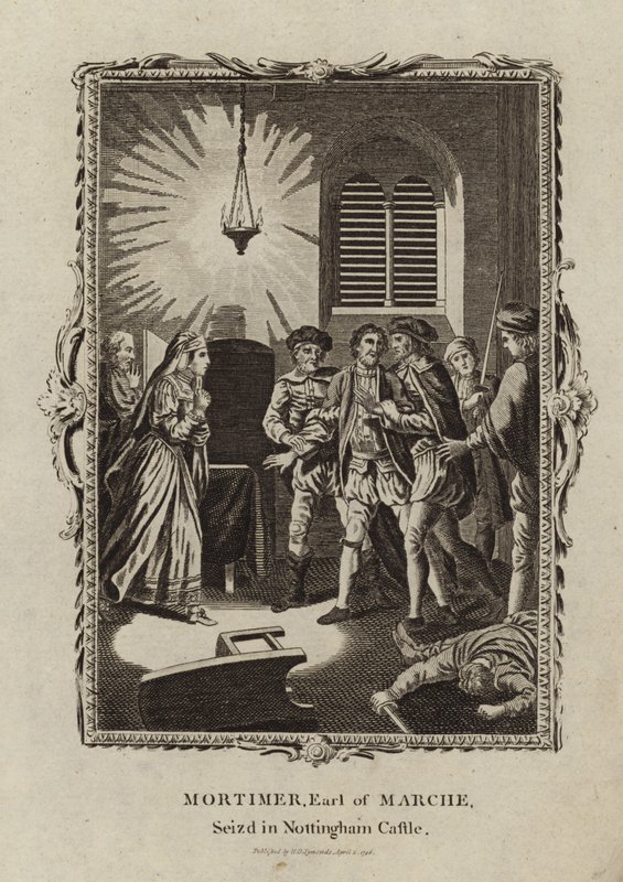 Roger Mortimer gevangen genomen in Nottingham Castle door English School