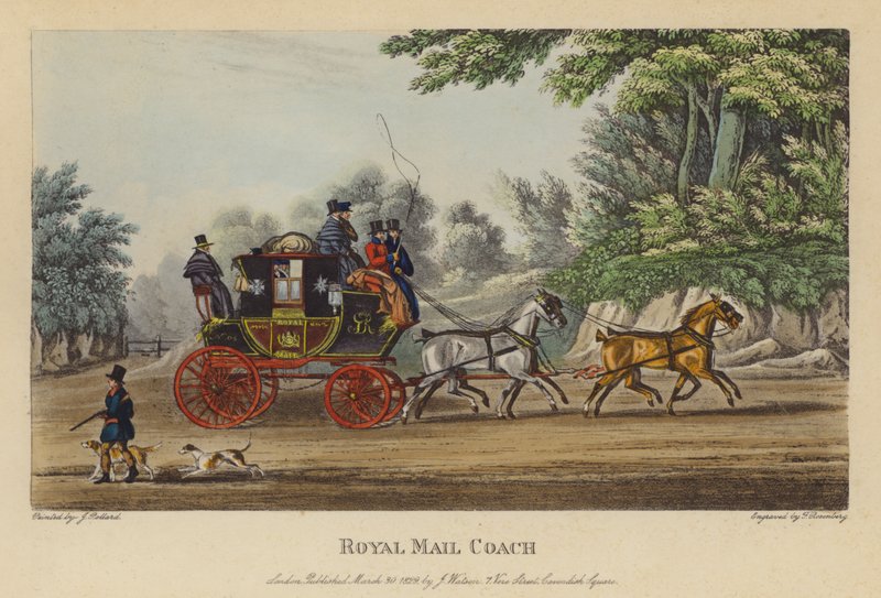 Royal Mail Coach (gekleurde gravure) door English School