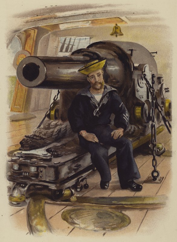 Vrijwilliger van de Koninklijke Marine Artillerie (kleur litho) door English School