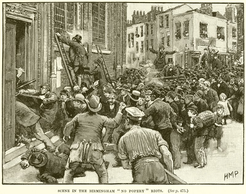 Scène in de Birmingham No Popery-rellen door English School