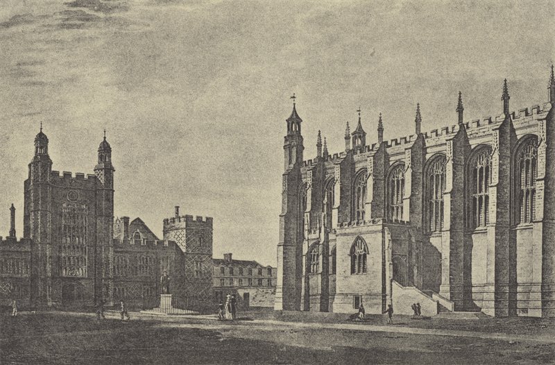 Schoolplein in 1814 (gravure) door English School